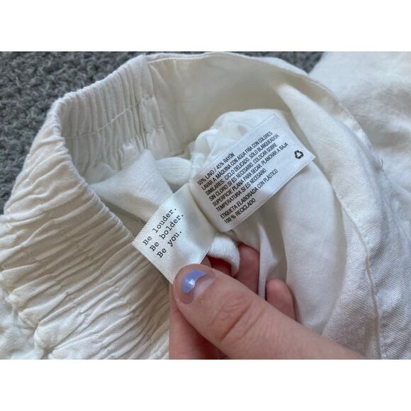 A New Day Pants Large Linen Wrap Cropped Stretch Pull On White Boho Beach L - Picture 11 of 16